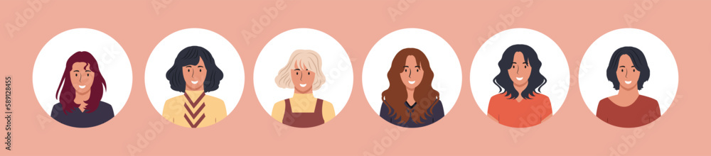 Collection of people portraits in different round frames of various big business team vector flat illustrations. Collection of avatars of people, men and women. Group of happy smiling coworkers. Collection of people portraits in different round frames of various big business team vector flat illustrations. Collection of avatars of people, men and women. Group of happy smiling coworkers.
