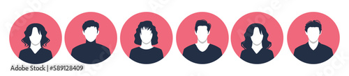 Collection of people portraits in different round frames of various big business team vector flat illustrations. Collection of avatars of people, men and women. Group of happy smiling coworkers.