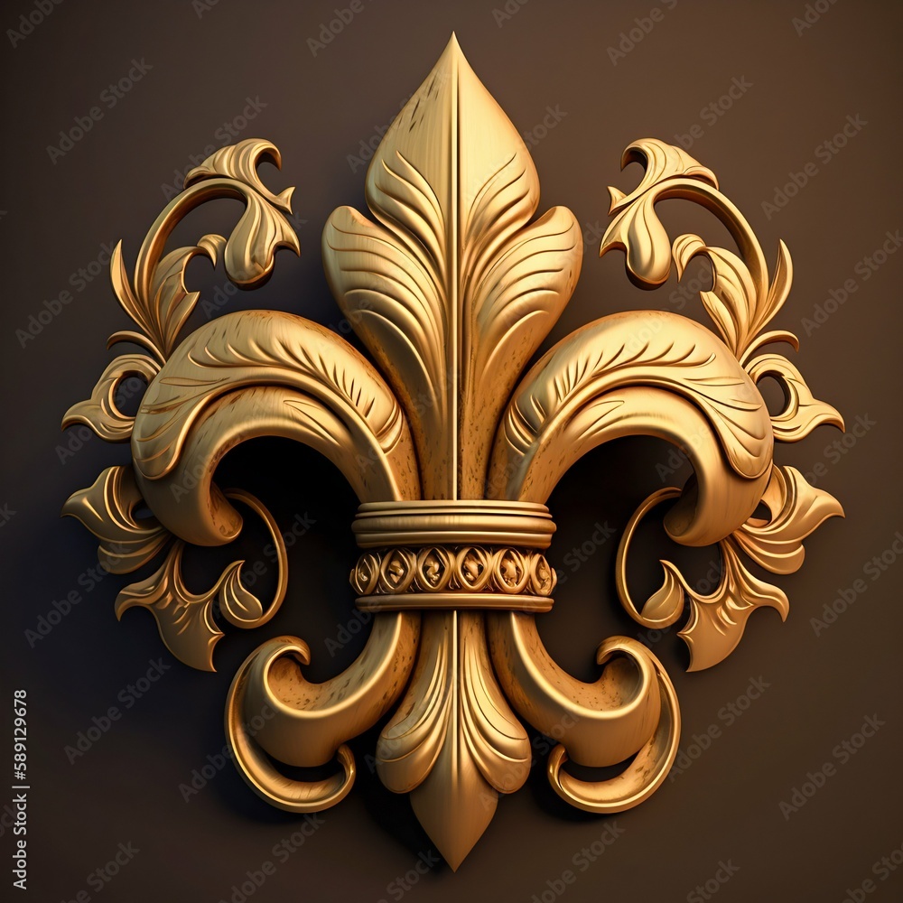 Royal gold fleur de lis ornament. Generative AI - obrazy, fototapety, plakaty 