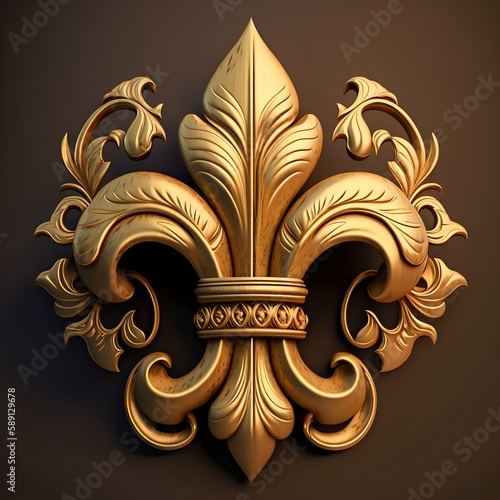 Royal gold fleur de lis ornament. Generative AI