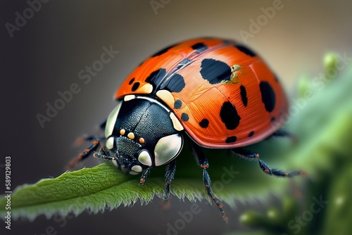Ladybug insect closeup macro. Generative AI