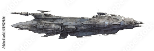 Sci-fi spaceship, battleship or gunship ink drawing. Sci-fi style draft or design, plan type drawing of a galactic military ship. wide format. Generative AI.
 photo