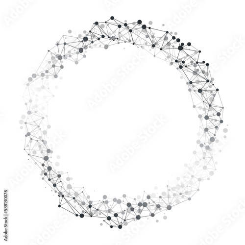 Abstract Cloud Computing and Global Network Connections Concept Design with Transparent Polygonal Geometric Mesh, Wireframe Ring Isolated on White Background - Illustration in Editable Vector Format