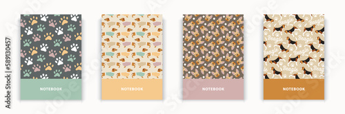 4 notebook covers. Diaries vector cute pet paws dog puppy covers. Scrapbooks cover
