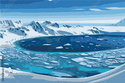 Panorama of the South Pole. Eco south pole vector illustration.