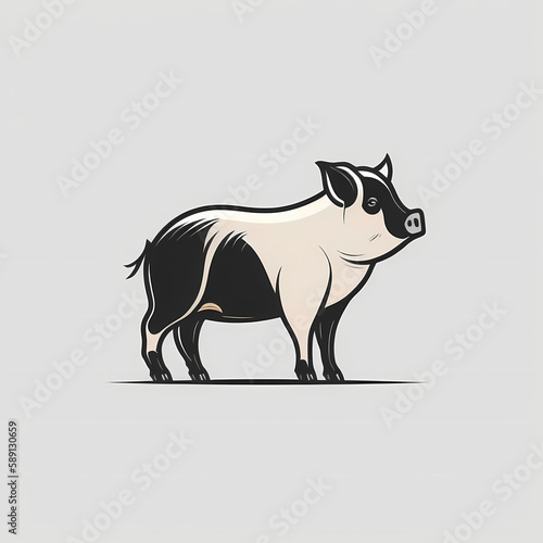 Pig Black and White Isolated On White Background. Generative AI