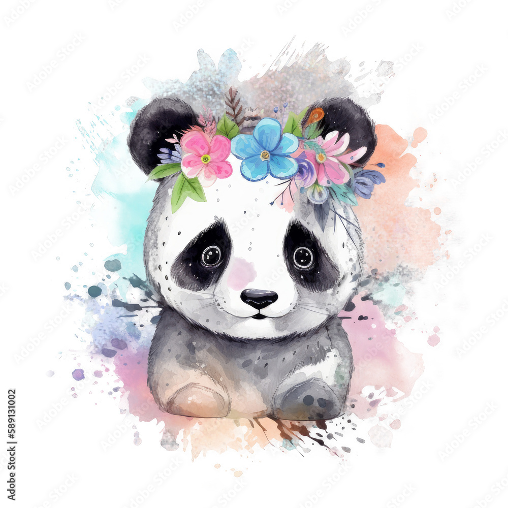 Naklejka premium Cute watercolor panda isolated. Illustration AI Generative