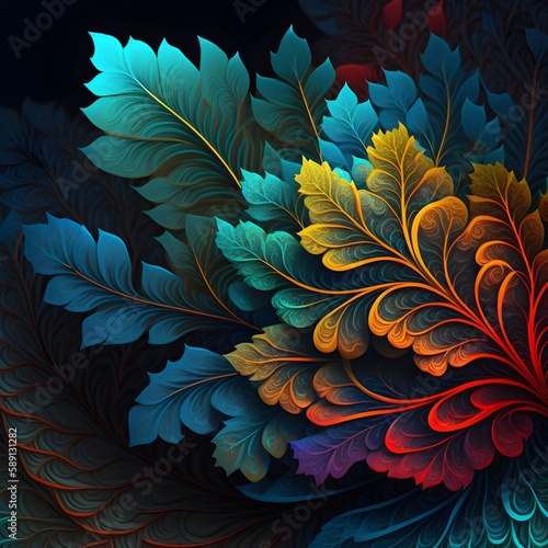 Colorful Art and Design with Fractal Patterns and Floral Elements