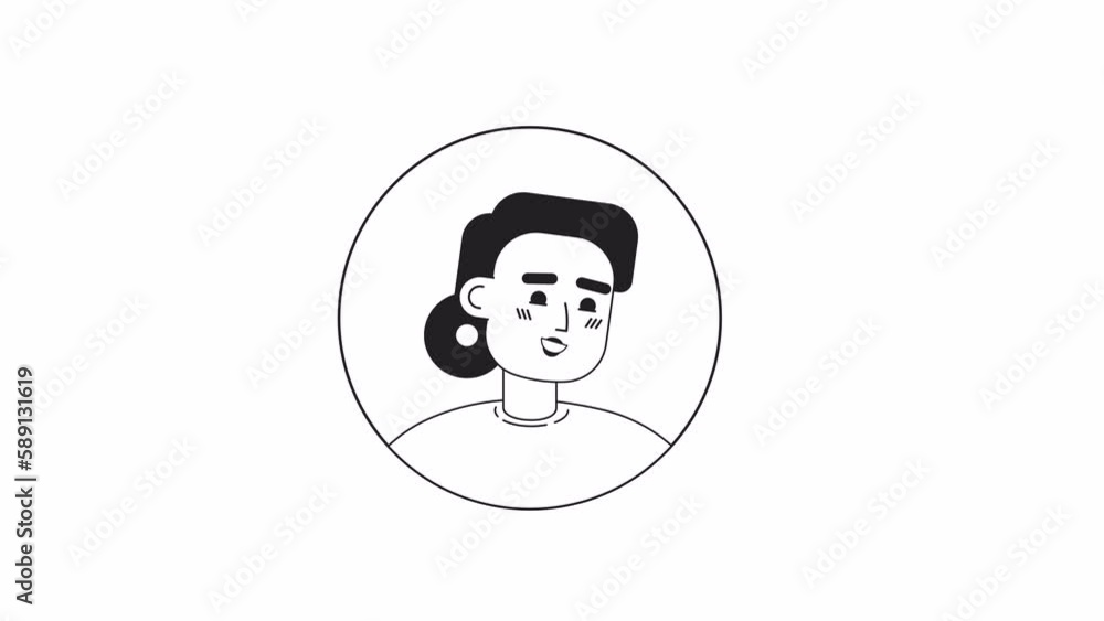 Animated bw happy office lady icon. Flat character avatar animation on white background with alpha channel transparency. Monochromatic cartoon style round badge 4K video footage for web design Animated bw happy office lady icon. Flat character avatar animation on white background with alpha channel transparency. Monochromatic cartoon style round badge 4K video footage for web design