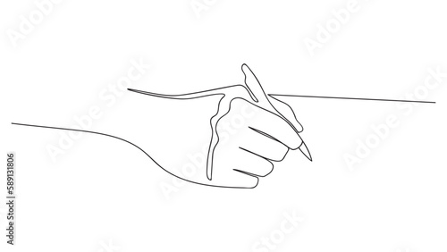 One continuous line drawing of hand writing with pen. Thin Line, Illustration vector