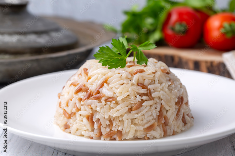 Traditional delicious Turkish food; Turkish style rice pilaf (Turkish name; Arpa sehriyeli pirinc pilavi) Traditional delicious Turkish food; Turkish style rice pilaf (Turkish name; Arpa sehriyeli pirinc pilavi)