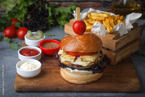 Homemade hamburger served w...
