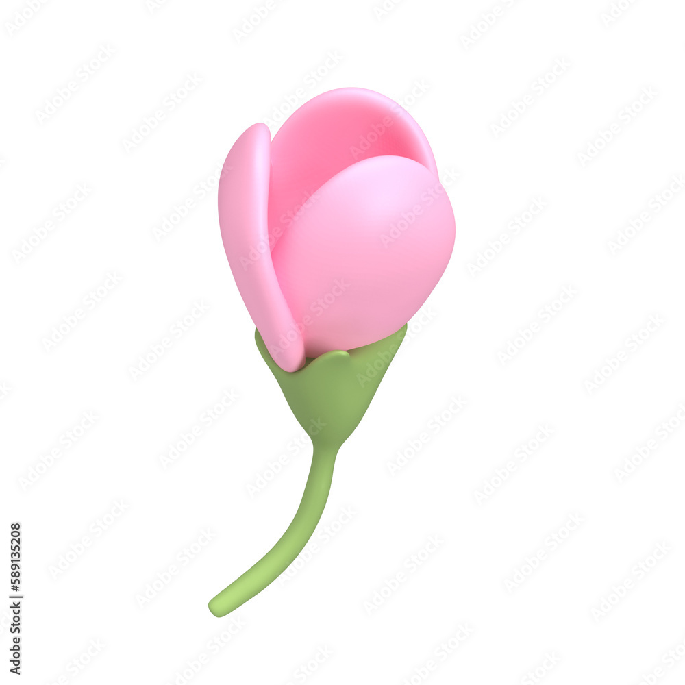 3D icon render spring Cherry flower unopened bud Blossom Sakura illustration. Simple and cute petal isolated transparent png backgroundath
