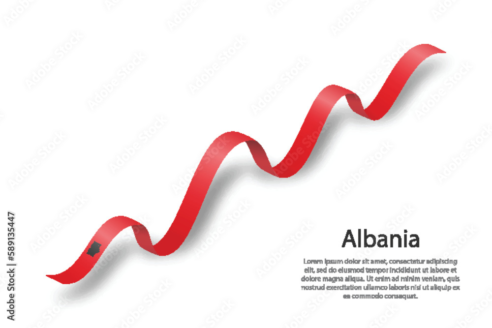 Waving ribbon or banner with flag of Albania Waving ribbon or banner with flag of Albania