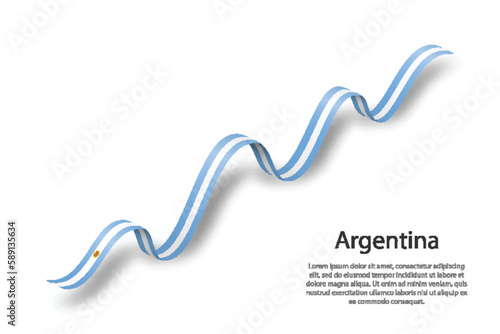 Waving ribbon or banner with flag of Argentina