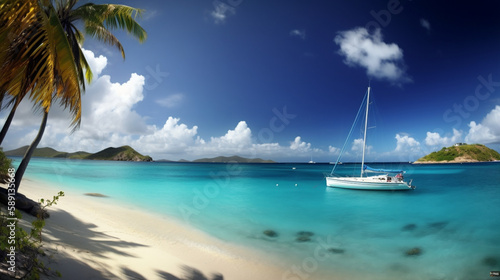 Island Paradise  A Beautiful Caribbean Beach with Yachts and Crystal Clear Waters  generated by IA 