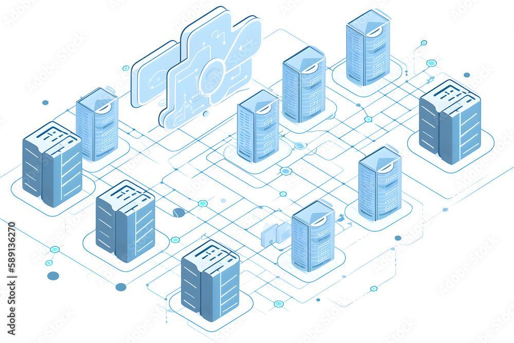 Database schema connected servers. cloud technologies. Generative AI Database schema connected servers. cloud technologies. Generative AI