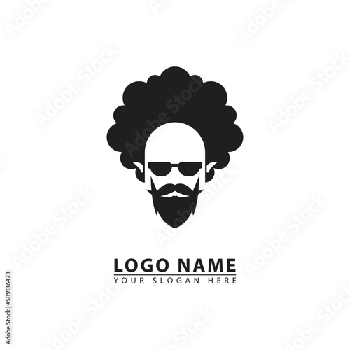 curly hair man logo icon vector.