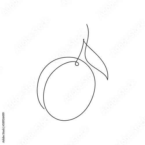 Outline plum vector. Line continuous hand drawn illustration. Abstract drawing. Fruit icon. Garden plant. Minimal linear silhouette. Minimal design, print, banner, card, brochure, logo, menu, sign.