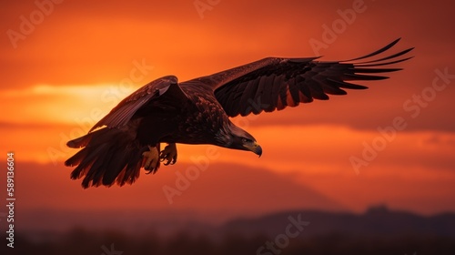 Majestic Eagle Soaring Sunset  AI Generated