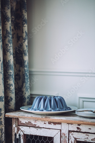 Wallpaper Mural Blue panna cotta dessert on wooden cabinet Torontodigital.ca