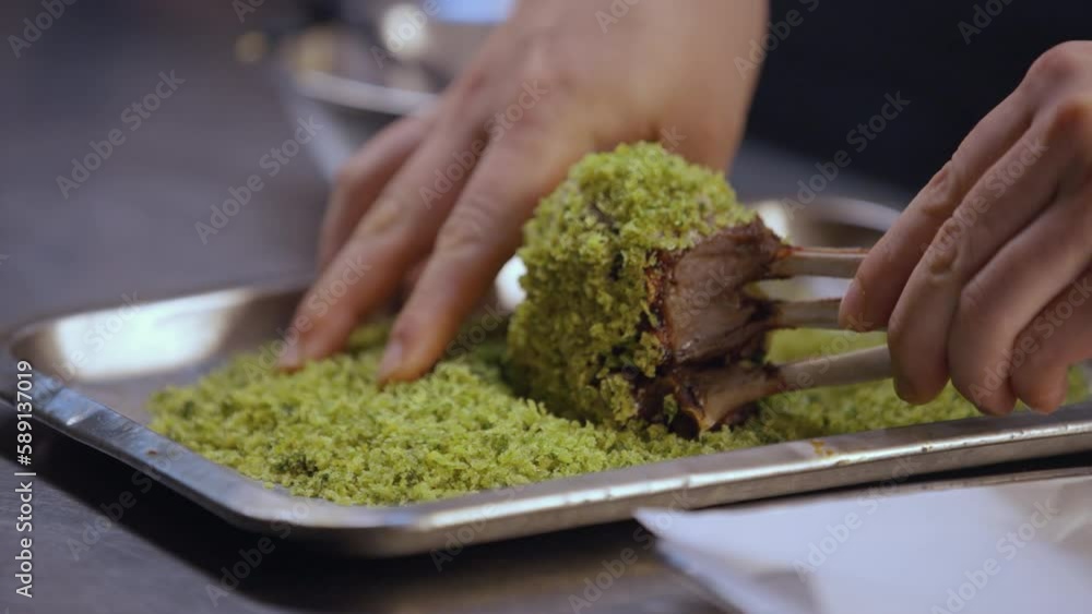 Seasoning Lamb Cutlet with Sauce and Basil Seasoning Lamb Cutlet with Sauce and Basil