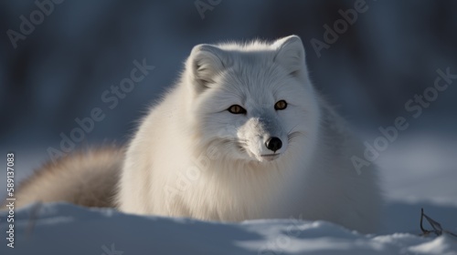 Luxurious Arctic Fox, Snowy environment. AI Generated
