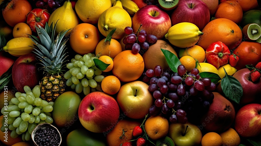 Set of juicy summer fruits to use as wallpaper. Generative AI Set of juicy summer fruits to use as wallpaper. Generative AI