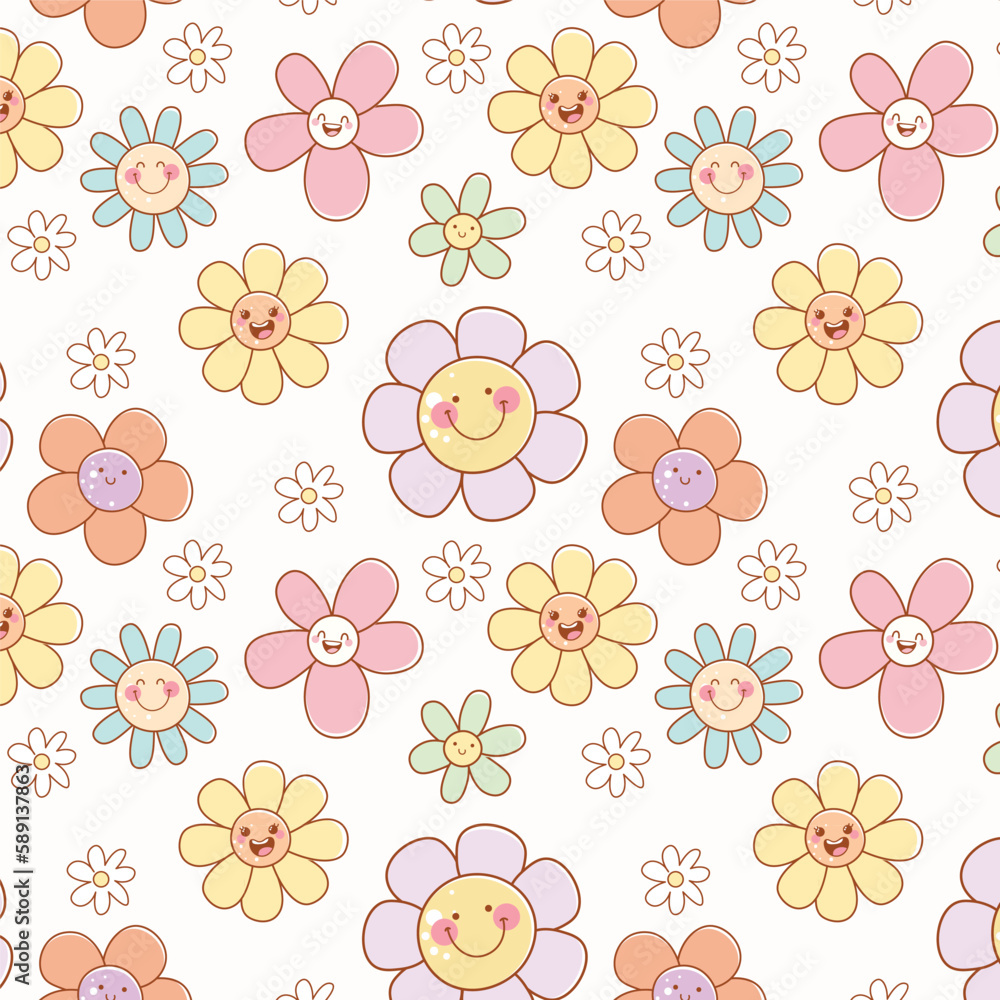Seamless flowers with smiley vector Seamless flowers with smiley vector