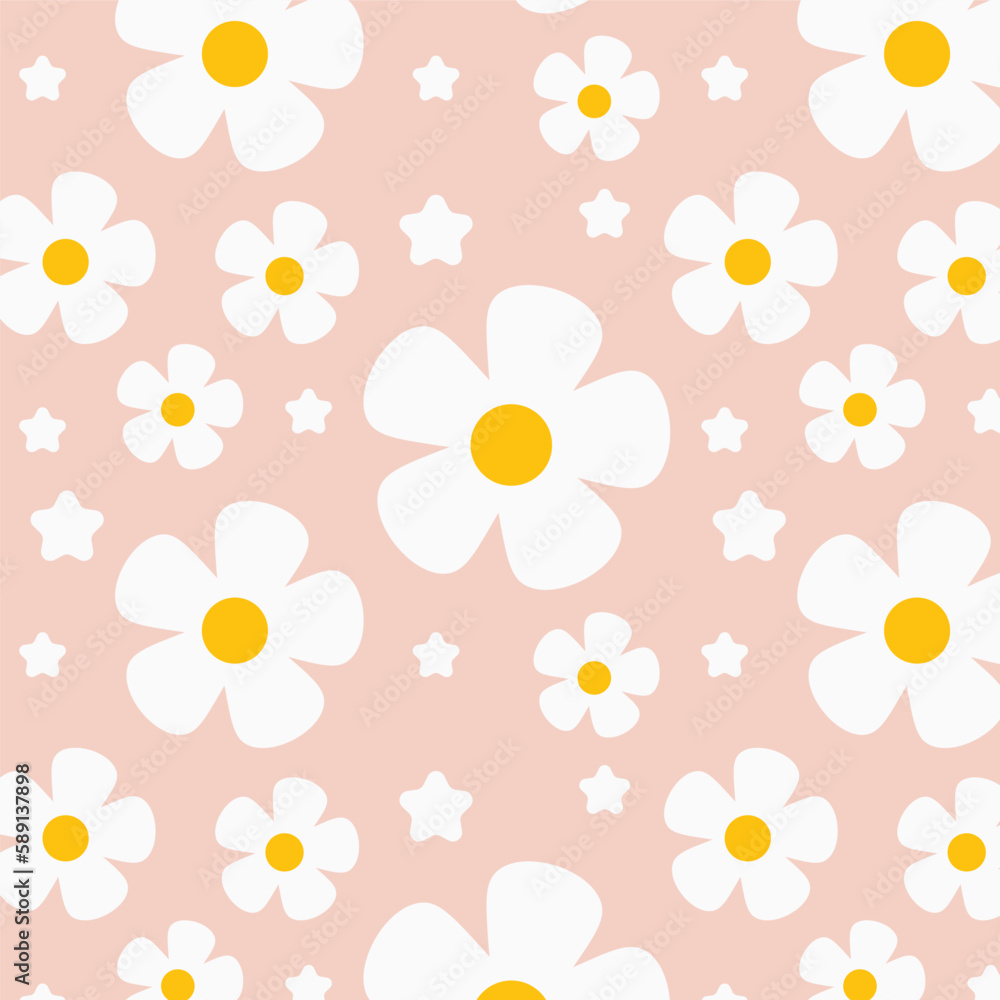 Cute daisy vector pattern background, retro flowers, groovy flower Cute daisy vector pattern background, retro flowers, groovy flower