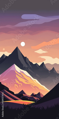 Minimalistic flat design mountain peak landscape illustration. Generative AI
