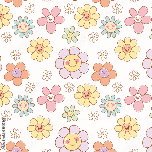 Seamless flowers with smiley vector