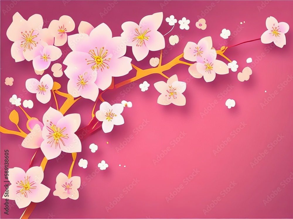 Enjoy the Season with a Beautiful Arrangement of Cherry blossoms branch on Pink Background. Generative AI.