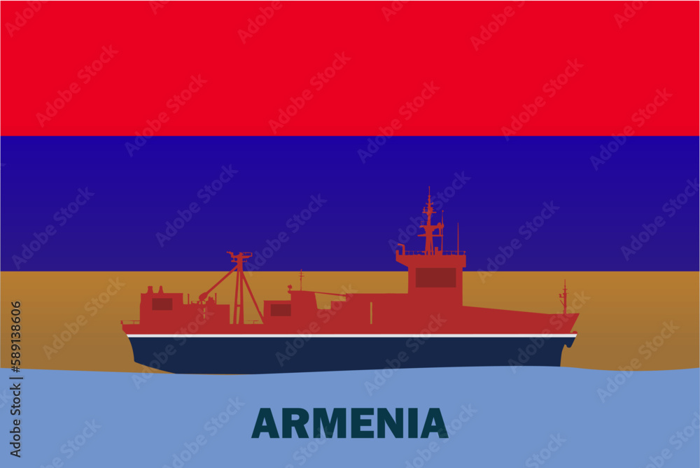Sea transport with Armenia flag, bulk carrier or big ship on sea, cargo and logistics