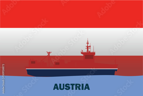 Sea transport with Austria flag, bulk carrier or big ship on sea, cargo and logistics