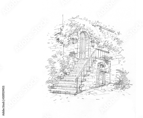 sketch of a house pencil drawing for card decoration background