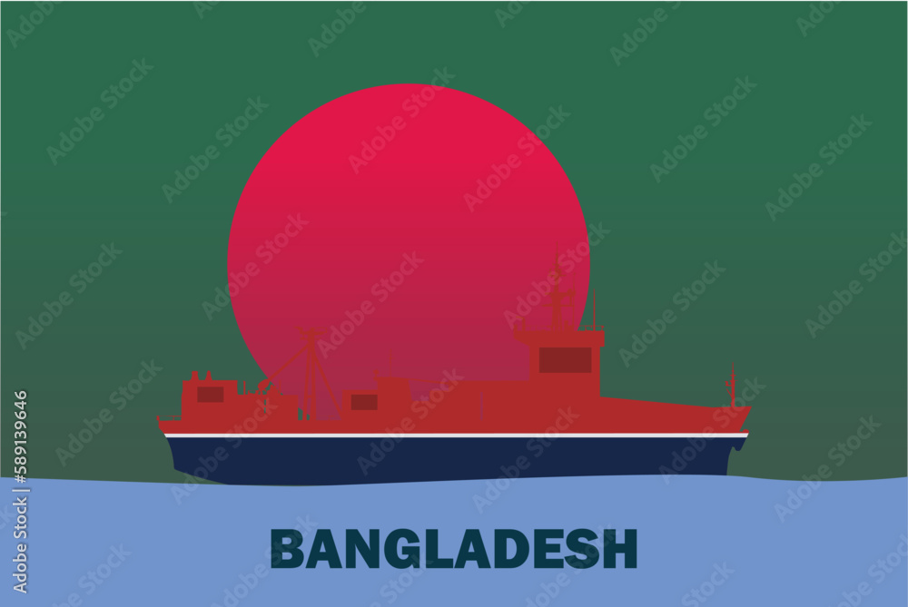 Sea transport with Bangladesh flag, bulk carrier or big ship on sea, cargo and logistics Sea transport with Bangladesh flag, bulk carrier or big ship on sea, cargo and logistics