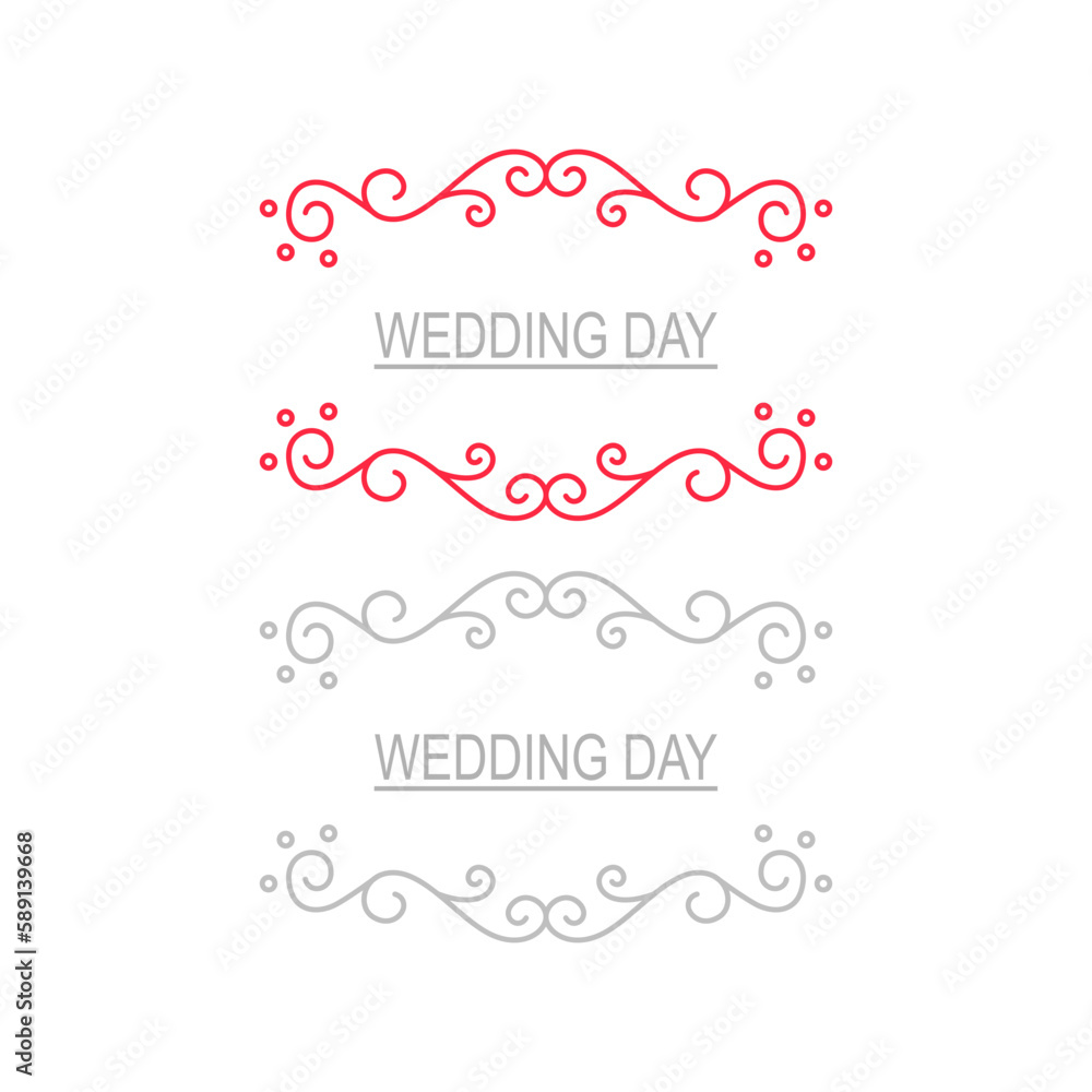Wedding Day Ornamental Labels Set isolated On White Wedding Day Ornamental Labels Set isolated On White