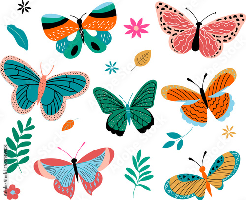 set of butterflies on white background, vector