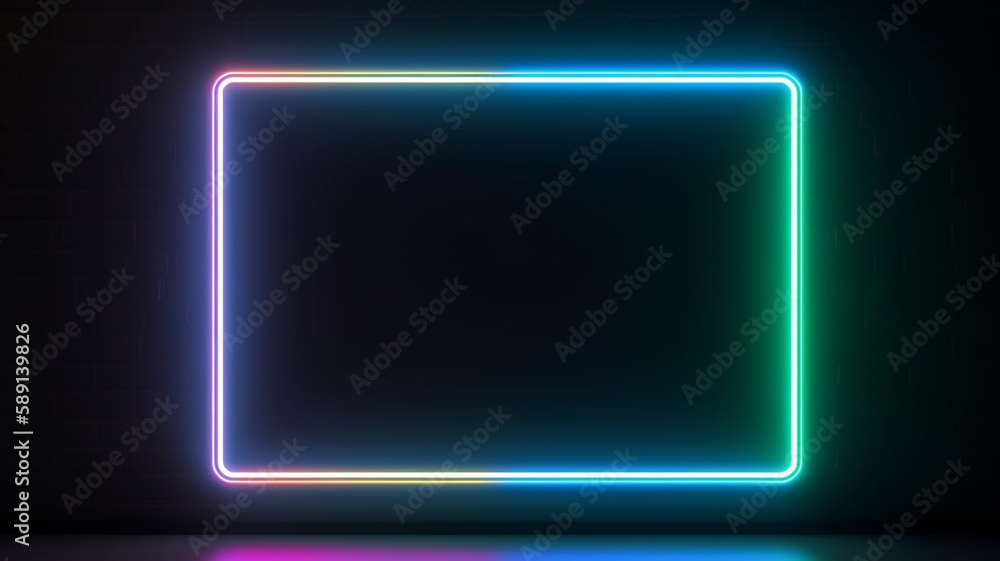 Neon glowing rectangle border, graphic resource for banner design or background wallpaper with empty space for image mock up or text. Neon glowing rectangle border, graphic resource for banner design or background wallpaper with empty space for image mock up or text.