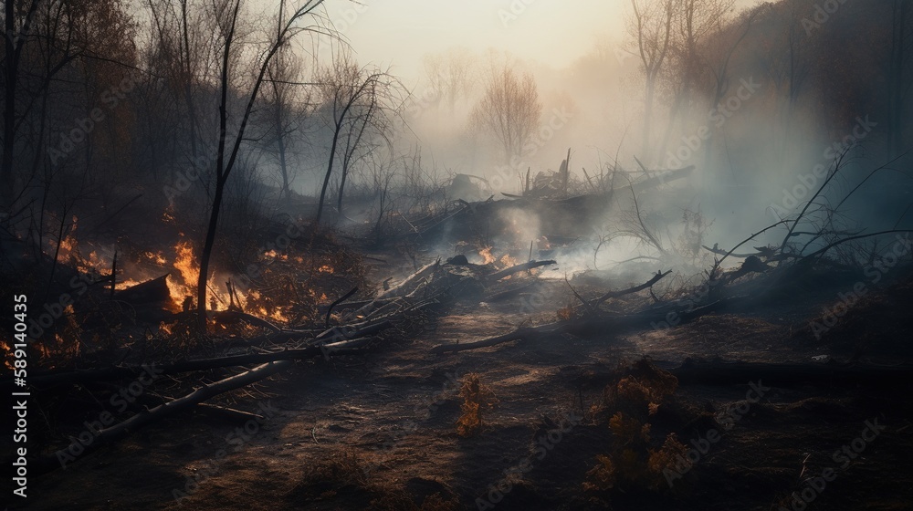 Forest fire in the forest. The concept of disaster and ecology,Burning dry grass and trees in the forest.Generative Ai Forest fire in the forest. The concept of disaster and ecology,Burning dry grass and trees in the forest.Generative Ai
