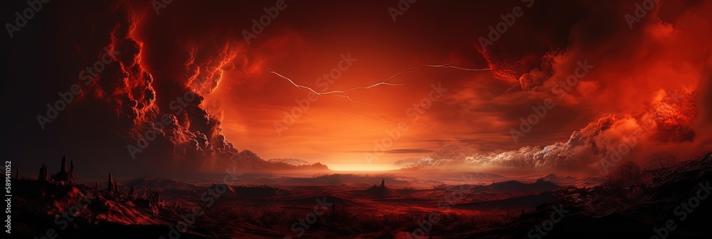Fiery Crimson Sky   End of Days Background, Generative AI