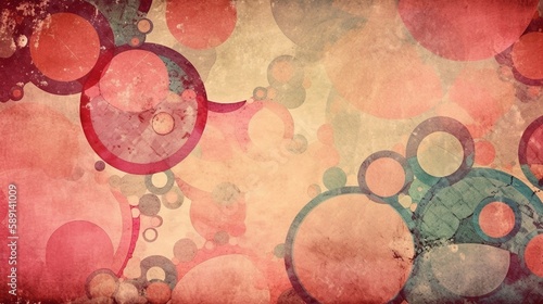 Vintage retro background with circles, grunge paper texture. Generative AI.