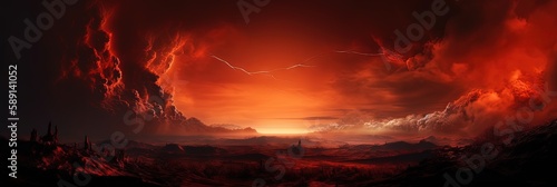 Fiery Crimson Sky End of Days Background, Generative AI