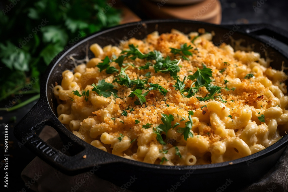 Baked macaroni and cheese, generative ai Baked macaroni and cheese, generative ai