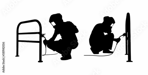 vector set of silhouettes of men welding