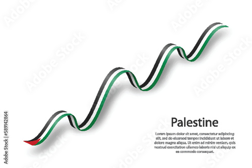 Waving ribbon or banner with flag of Palestine