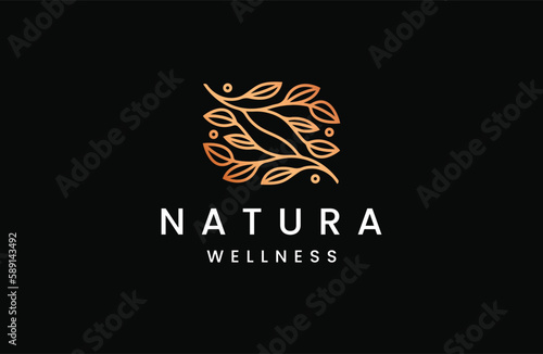 Nature leaf flower growth logo icon design template. Luxury, beauty, cosmetic, spa, flat vector