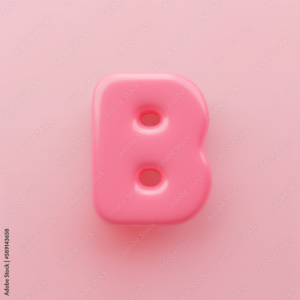 3D Pink uppercase letter B with a glossy surface on a pink background. 3D Pink uppercase letter B with a glossy surface on a pink background.