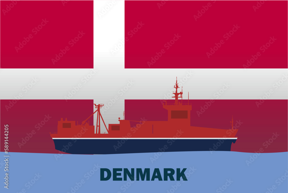 Sea transport with Denmark flag, bulk carrier or big ship on sea, cargo and logistics